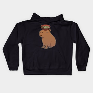 Capybara with Instant Noodles on its head Kids Hoodie